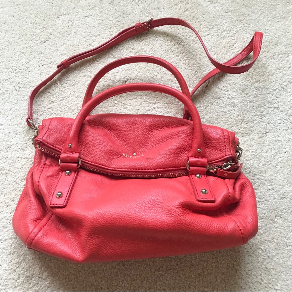 Kate Spade Cherry Red Foldover Pebbled Leather Bag
